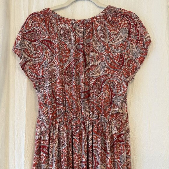 Old Navy Waist-Defined Maxi Dress Med Tiered Hem Paisley Floral Peasant Coquette - Picture 3 of 12